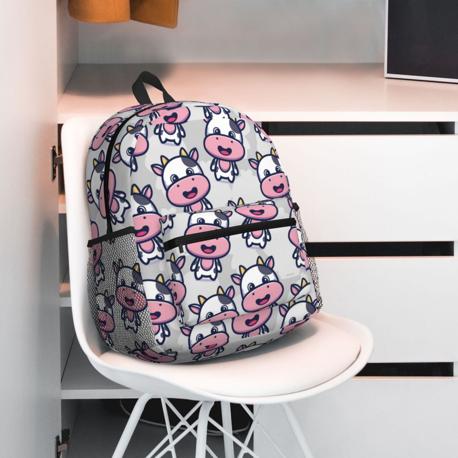 Ratiio Baby Cow Print Casual Backpack for Men and Women, Water Resistant Oxford Fabric School Bag Lightweight Travel Daypack