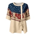 thumbnail image 4 of Huowey Summer Blouse For Women 4Th Of July Casual Short Sleeve Crewneck Button Down Tie Front Top Independence Day Patriotic Graphic Flower Print Three Quarter Sleeve Loose Holiday Tshirts,XXXXXL, 4 of 4