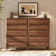 thumbnail image 6 of FURNIWAY Walnut 5 Drawer Dresser for Bedroom, Modern Tall Dresser with Hidden Handles, Space-Saving Wooden Drawer Organizer, Living Room, or Hallway, Vertical Storage Chest of Drawers, 6 of 9