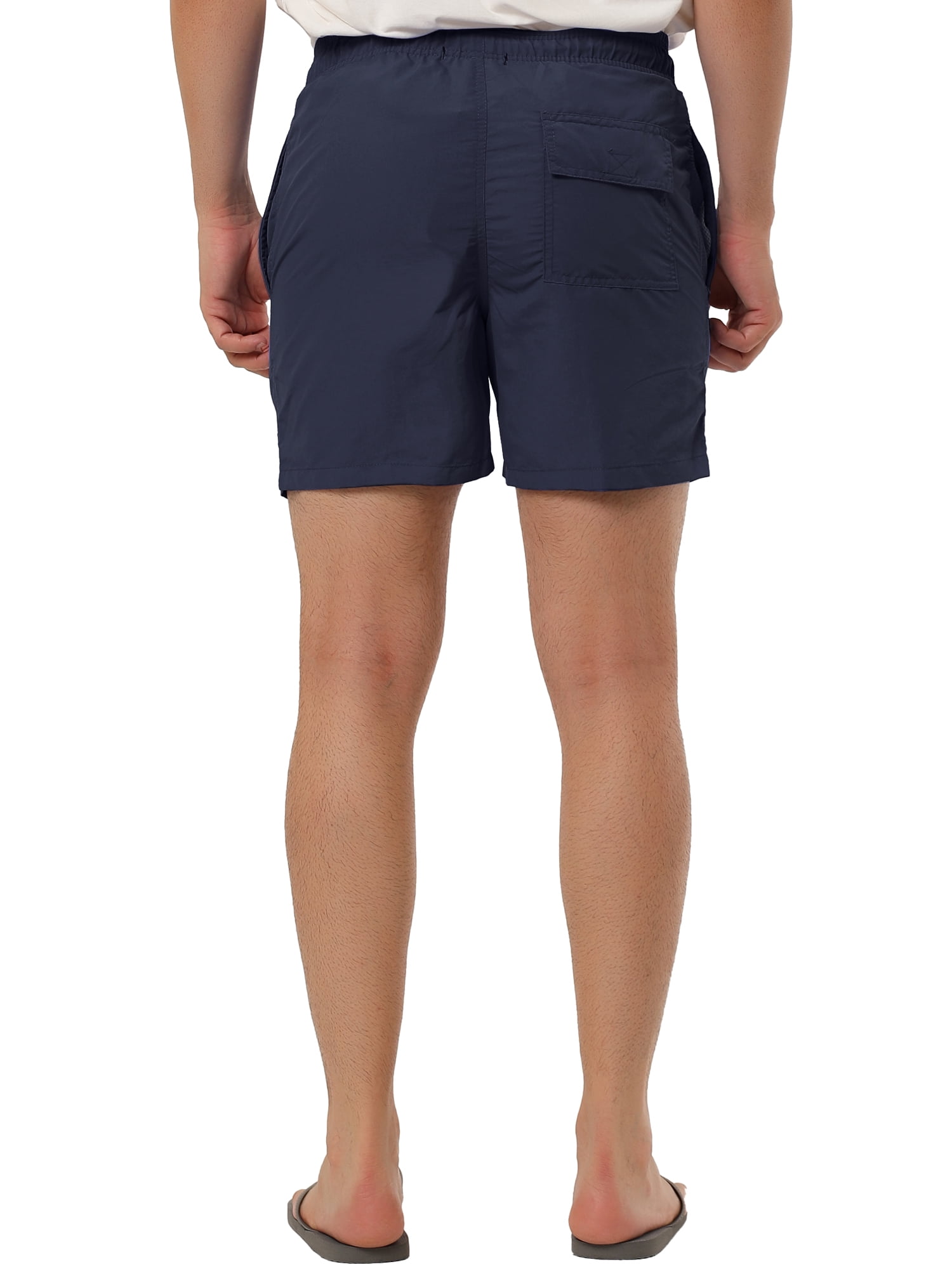 Unique Bargains Men's Summer Beach Shorts Mesh Lining Drawstring Waist Swim Shorts 34 Navy Blue