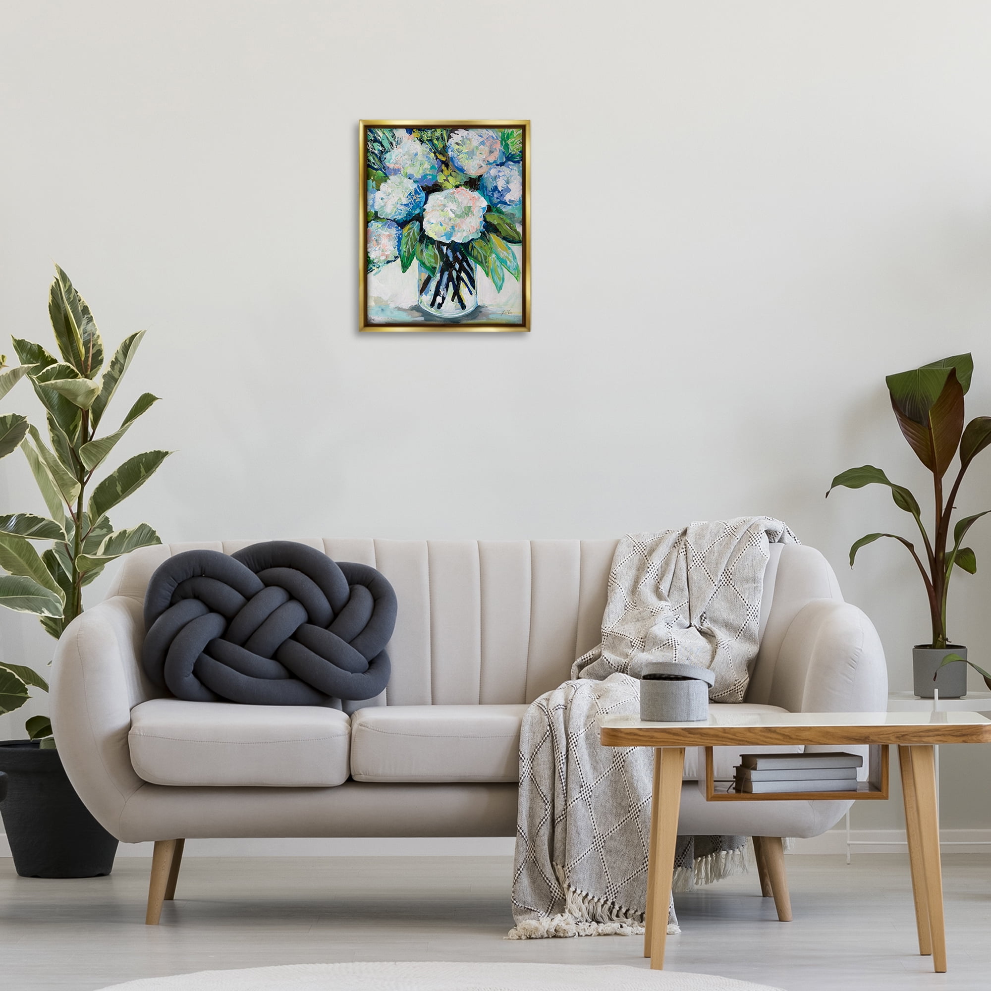 Stupell Industries Abundant White Hydrangeas Botanical & Floral Painting Gold Floater Framed Art Print Wall Art, 17 x 21