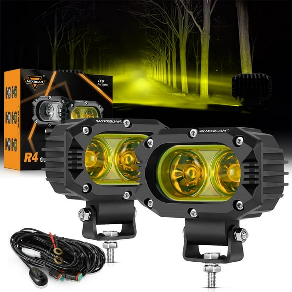Faros antiniebla LED Auxbeam de 4 pulgadas y 60 W, color ámbar, impermeables para vehículos