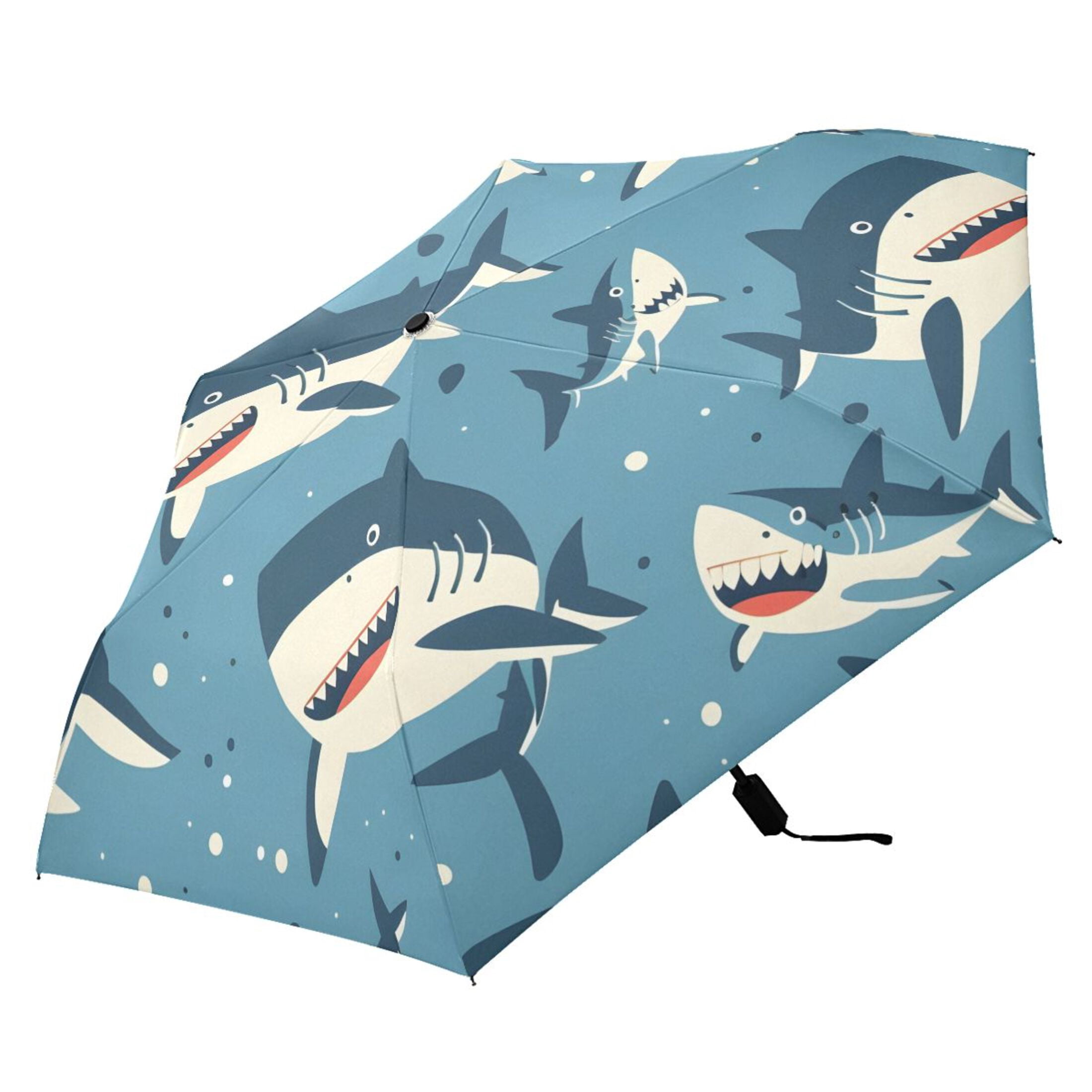Compact Sun Umbrella Windproof Travel Umbrellas for Rain Strong Portable UV Protection Cute Cartoon Sharks