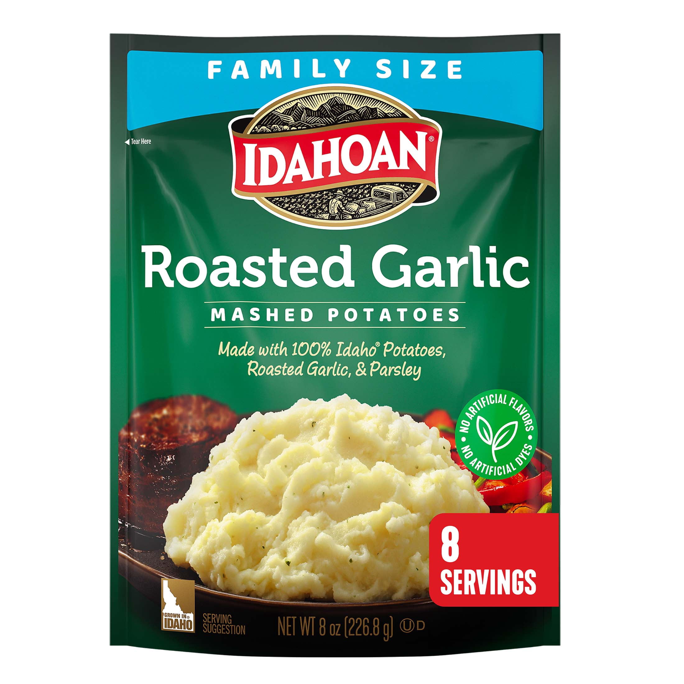 (2 pack) Idahoan Roasted Garlic Mashed Potatoes Family Size, 8 oz Pouch