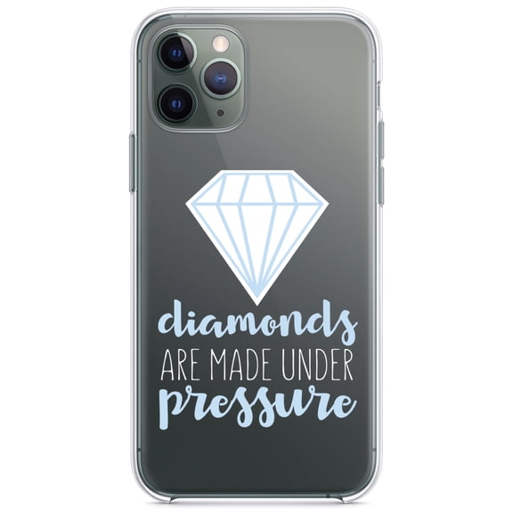 DistinctInk Clear Shockproof Hybrid Case for iPhone 11 Pro MAX (6.5" Screen) - TPU Bumper Acrylic Back Tempered Glass Screen Protector - Diamonds Are Made Under Pressure