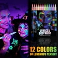 thumbnail image 4 of DAMAI Glow in the Dark Body Paint, Neon Face Painting Markers Pen for Skin Glow Under Black Light, Washable UV Temporary Tattoo Pens for Glow Party Supplies (8 color), 4 of 9