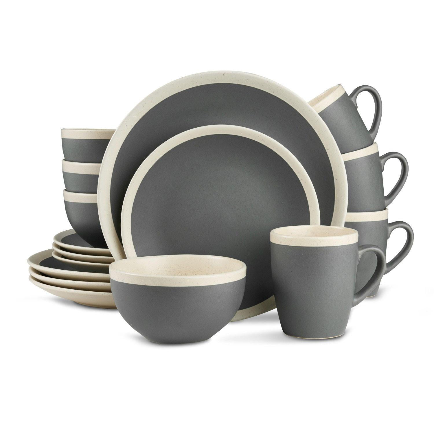 Modern 12 Piece Grey Speckled Stoneware Dinner Set Plates Bowls Tableware NEW