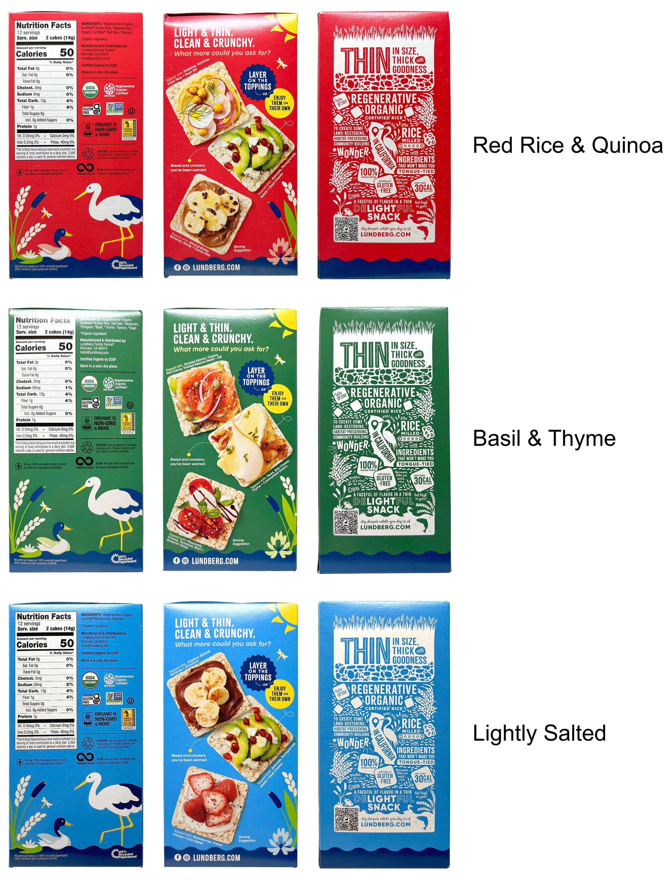 Lundberg Organic Gluten-Free Rice Crackers Variety 3-Pack | Basil Thyme, Red Rice Quinoa & Brown Rice | 6 oz | MerlinsMart Zine