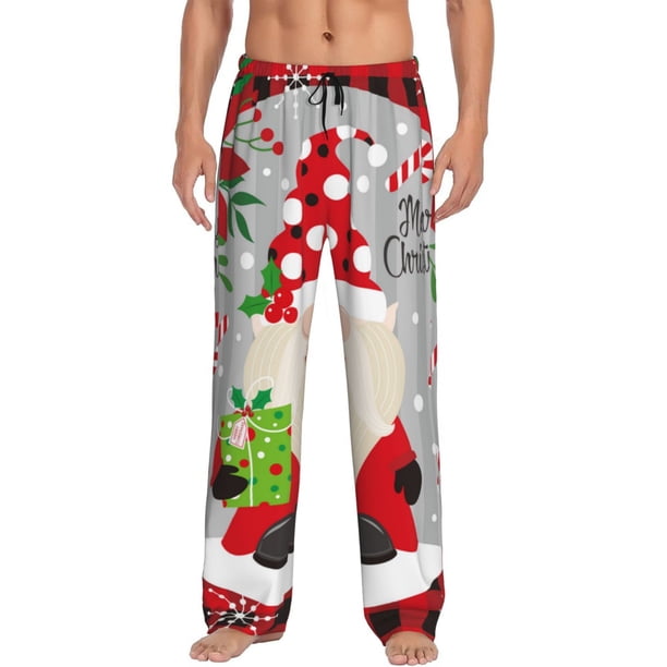 Fotbe Gnome And Buffalo Plaid Pantalones de Pijama para Hombre, Pantalones de Dormir, Pantalones de Casa con Cintura Ajustable y Bolsillos-Small