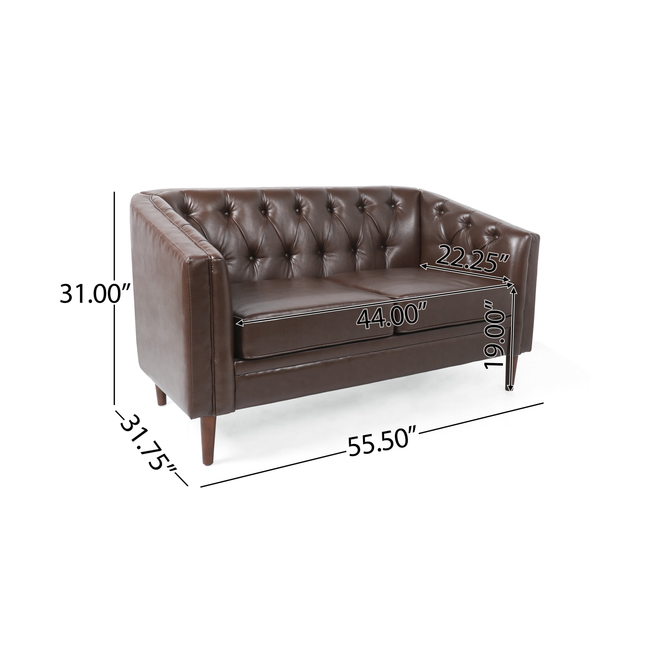Noble House Brookover Contemporary Faux Leather Tufted Loveseat, Dark Brown and Espresso