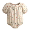 thumbnail image 3 of Likimi Girls Boys Romper Short Sleeve Polka Dot Prints Crew Neck Summer Fashion Casual Bodysuits Beige Size 3-6 Months, 3 of 7