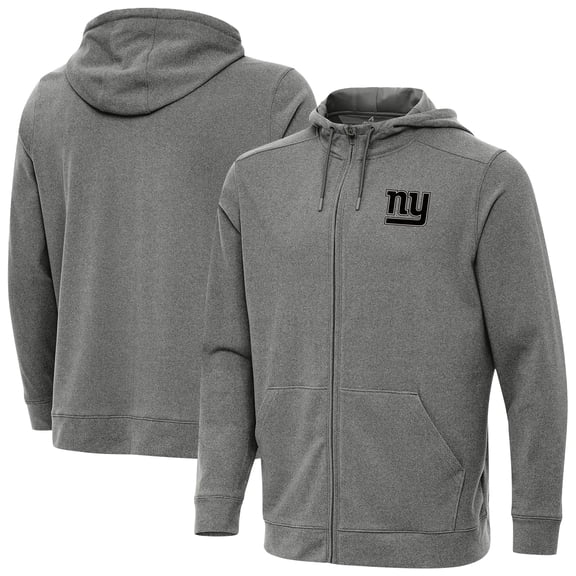 Men's Antigua Heather Black New York Giants Effortless Full-Zip Hoodie Jacket