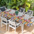 thumbnail image 2 of Easter Bunny Table Cloths for 8 Foot Rectangle Tables, Colorful Eggs Spring Tulips Flower Blue Stripes Patio Waterproof Elastic Fitted Tablecloths, Washable Rectangular Table Cover for Camping, 2 of 8