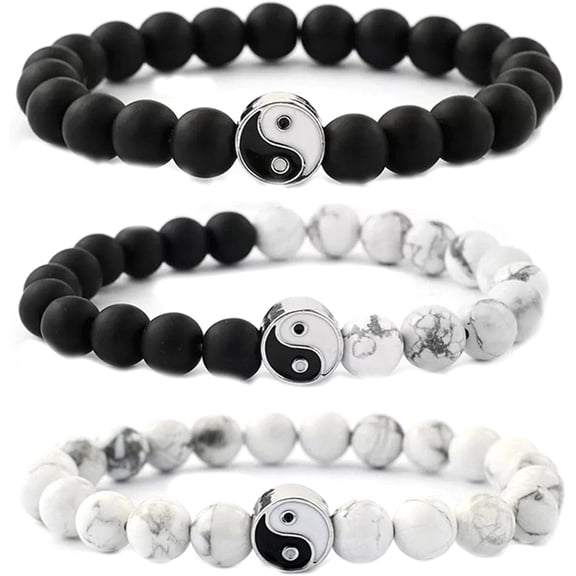 XBage 2-3Pcs Handmade Yin Yang Natural Stone Bead Bracelet Set For Women Men Best Friend Adjustable Braided Cord Strand Tai Chi Gossip Couple Matching Bracelet Friendship Jewelry Gift[s452]
