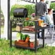 thumbnail image 3 of Three-Shelf Outdoor Grill Cart with Wheels, Heavy Duty Metal BBQ Prep Table with Storage Rack & Locking Casters, Movable Food Prep Table for Patio & Kitchen, 3 of 11