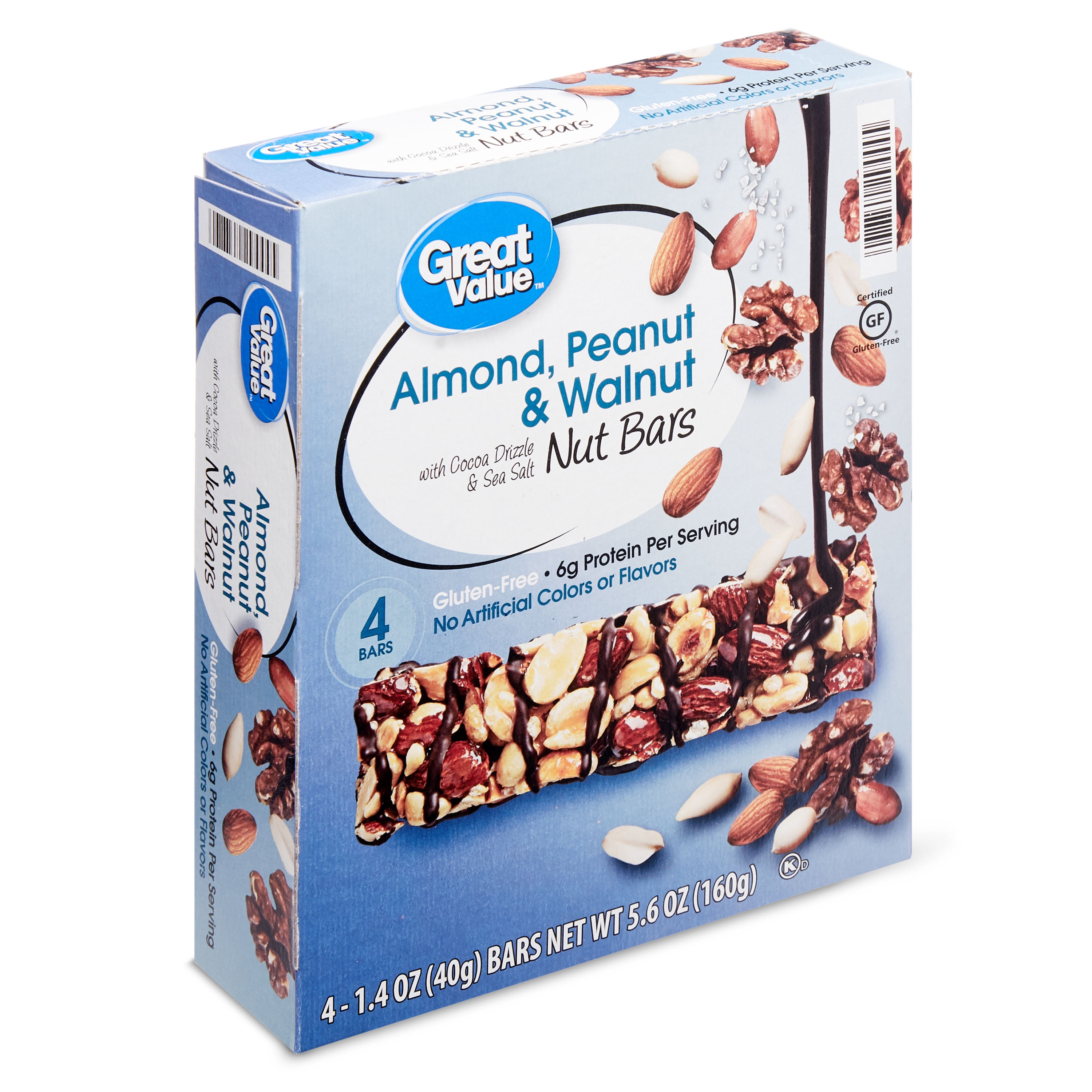 Great Value Almond, Peanut, & Walnut Nut Bars, 5.6 oz, 4 Count