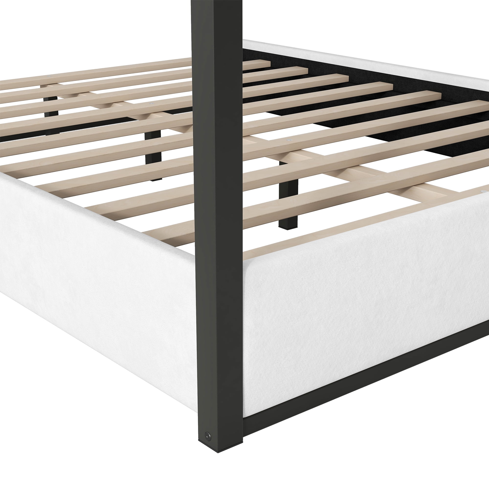 Euroco Upholstery Queen Size Canopy Platform Bed with Upholstery Headboard and Metal Bed for Adults, White