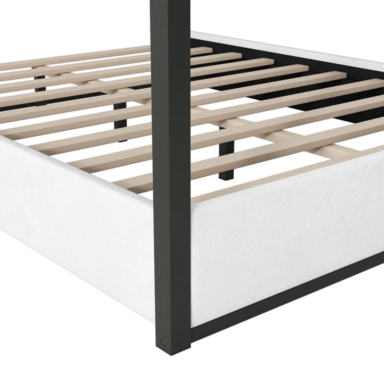Euroco Queen Canopy Platform Bed with Upholstered Headboard, White photo 5