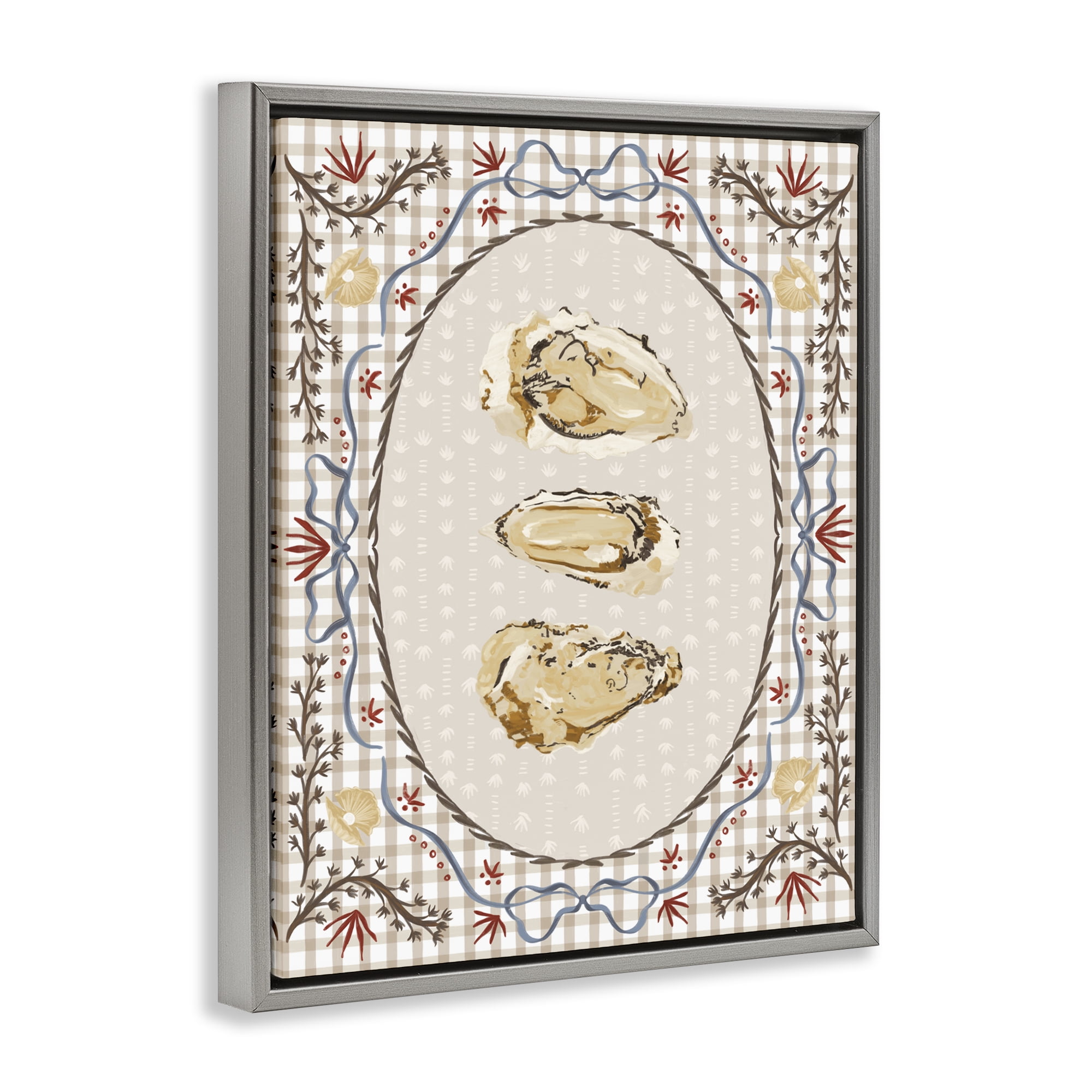Stupell Industries Vintage Oyster Trio Gray Framed Floater Canvas Wall Art, design by Vero Illustrates