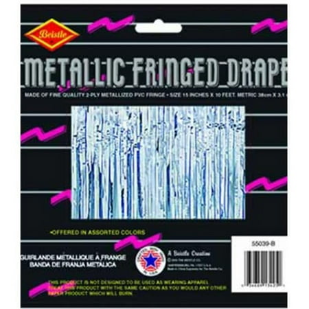 Beistle Metallic Fringe Drape 2-Ply Hanging Curtain, Party Decor, Wedding Supplies, 15" x 10', Silver