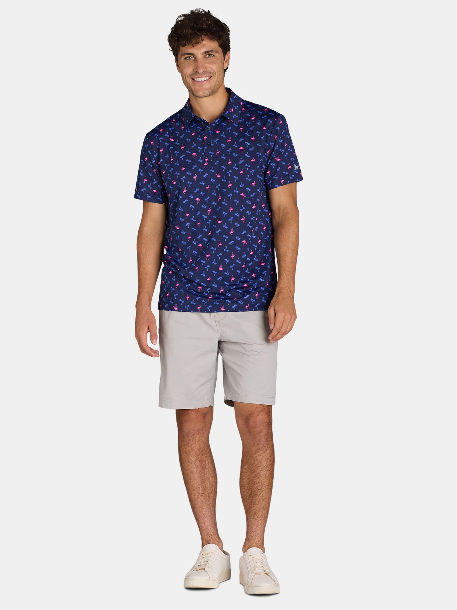 Birdie Bound Men's and Big Men’s Printed Golf Polo Shirt with UPF50+, Sizes S-3XL