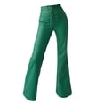 thumbnail image 4 of WTXUE Leather Pants for Women, Pantalones De Mujer Womens Faux Leather Flare Pants High Waisted Tie Front PU Leather Bell Bottom Pants Stretchy Wide Leg Leggings, Full-Length, Green, 4 of 9