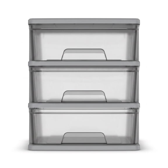 Starplast 3-Drawer Organization Tower Wide Storage Cart, Silver Plastic
