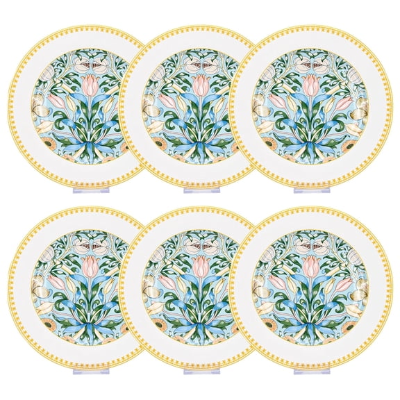 Round Serving Plate Morris Garden Dinner Plate Set of 6 (turquoise) Appetizer Plates Salad Plates Dessert Plates for Home & Kitchen 10.5" (26.5 cm)