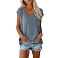 thumbnail image 2 of Blue Women's Short Sleeve T-shirt, Short Sleeves V Neck Plain Color Soft Loose Fitting Summer T Shirts Women,Women's Short sleeve T-shirt S, 2 of 5