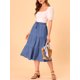 thumbnail image 2 of Falda midi plisada escalonada de cambray con cintura elástica bohemia para mujer Azul L, 2 of 6