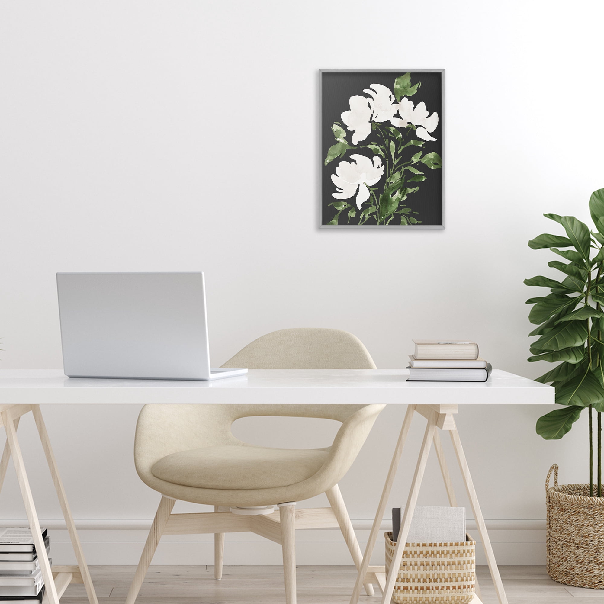 Stupell Industries White Over Black Floral Gray Framed Giclee Art, design by Lucille Price