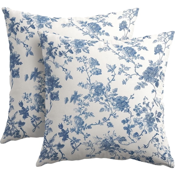 Blue Floral Pillow Covers 20x20 Inch Set of 2 Blue and Cream Chinoiserie Flower Outdoor Decorative Throw Pillows Vintage Rustic Toile Pillowcases Cushion Covers for Couch Home Decor