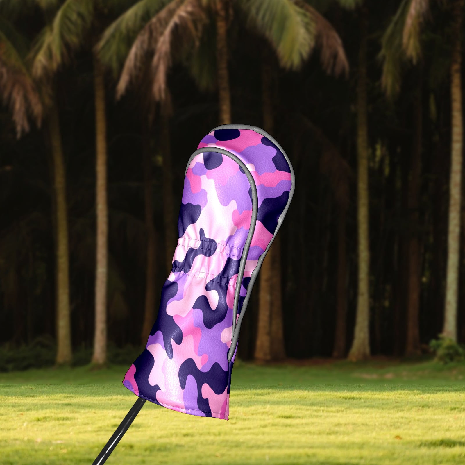 Golf Club Covers PU Leather Waterproof Head Covers for Fairway Woods Hybrids Pink And Purple Camouflage Unisex Fits Most Brands