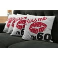 thumbnail image 2 of Ambesonne Birthday Throw Pillow Cover 4 Pack, Kiss Me I am 60 Words, 24", Black Red, 2 of 6