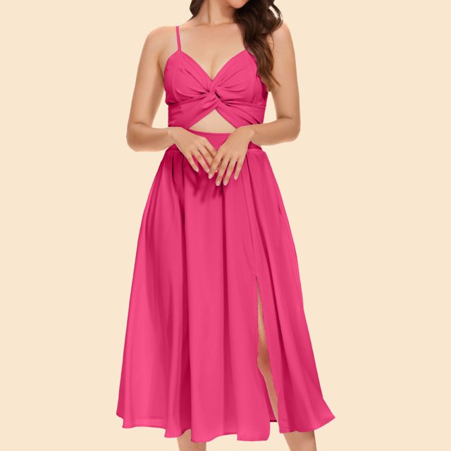 FcBaudy Camisole Sans Manches Robe Col en V, Robes d'Été pour Femmes, Robes de Mode pour Femmes Robe à Bretelles Colorées Col en V Robe pour Femmes