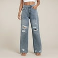 thumbnail image 2 of vigerkar Women's High Waist Ripped Wide Leg Baggy Jeans Distressed Denim Pants Blue, S, 2 of 9