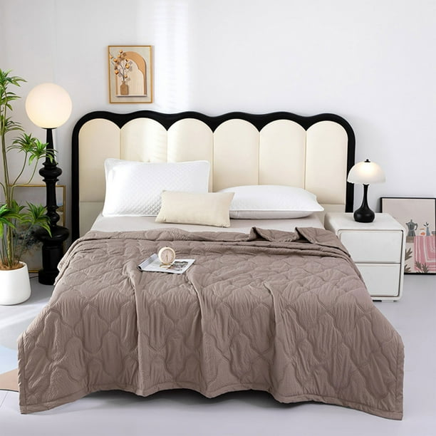 Edredón de verano de seda helada color marrón café de 200x230 cm, manta fina lavable y refrescante para personas que pasan calor al dormir, ideal para ambientes con aire acondicionado (1 pieza). Rkxzt