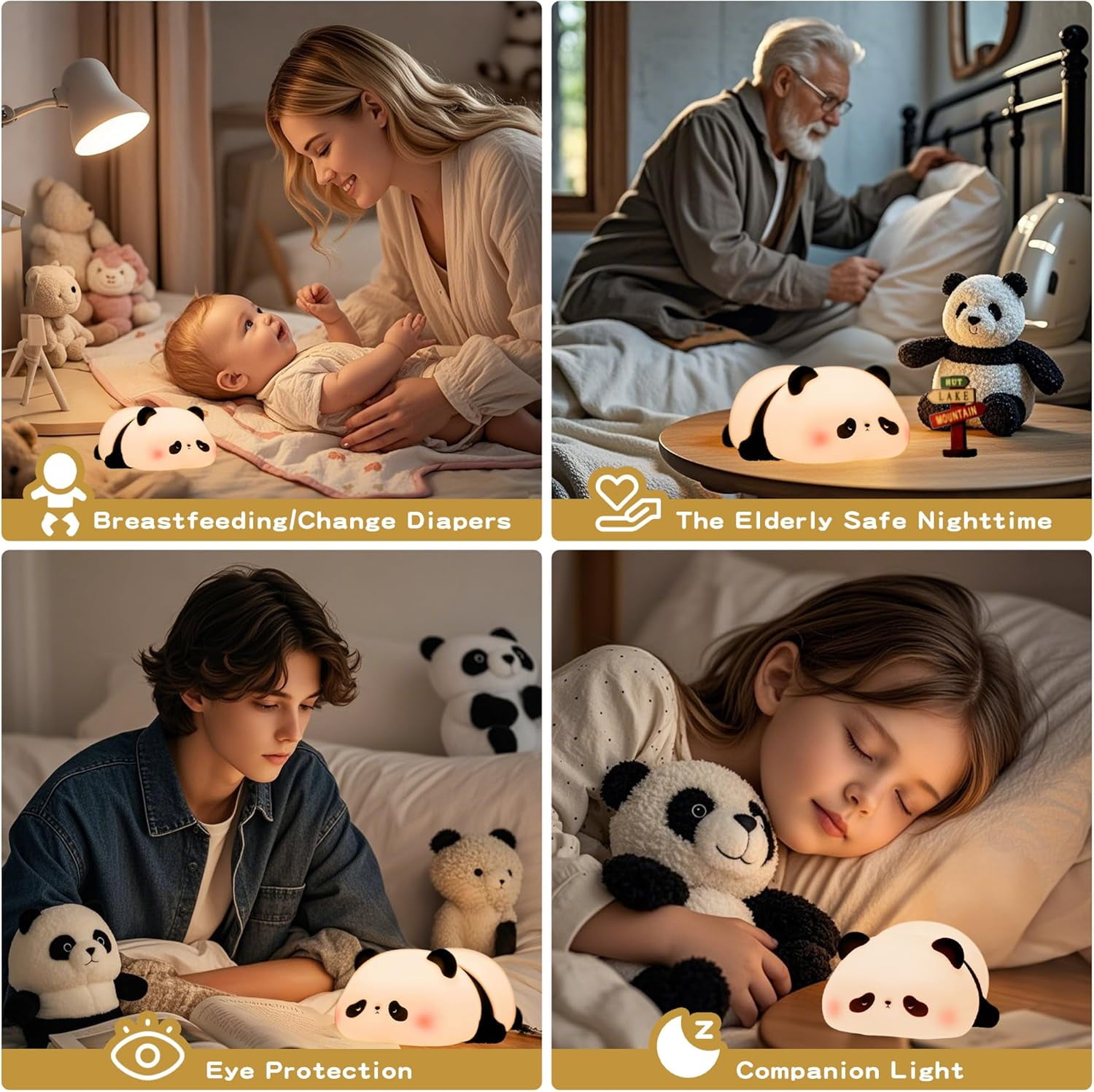 Cute Panda Lamp, LED Panda Night Light for Kids Sleep, Food Grade Silicone Novelty Animal Night Lamps, Dimmable Nursery Squishy Nightlight, Cute Gifts, Office Desk/Baby Boys/Girls Room Decor