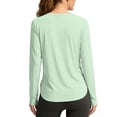 thumbnail image 3 of Women's Long Sleeve UPF 50+ Sun Shirt, Loose Fit Breathable Polyester Workout Top for Outdoor Yoga, Running, Hiking, and Sun Protection, Solid Color Athletic Layer Light Green XL, 3 of 5