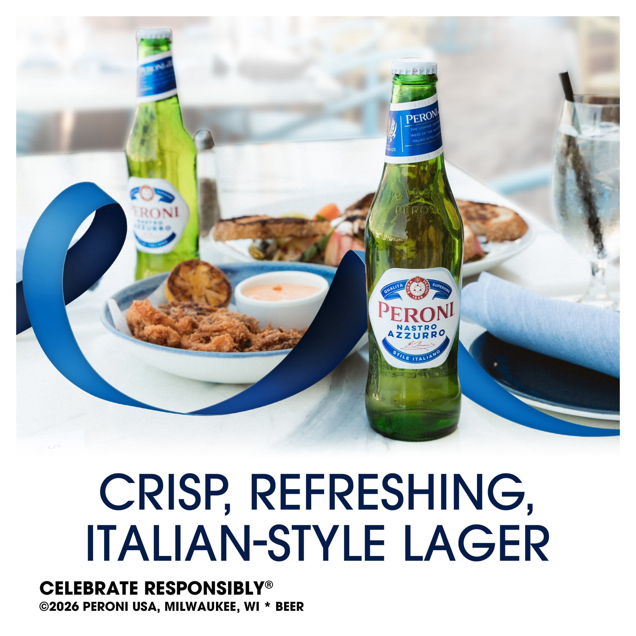 Peroni Nastro Azzurro Beer, 12 Pack, 12 fl oz Glass Bottles, 5% ABV