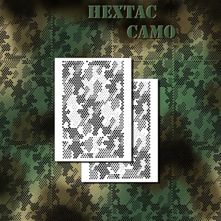 2 PACK Mylar Camouflage Stencils DIY Rifle Gun Airbrush Paint Mask HexTac Camo