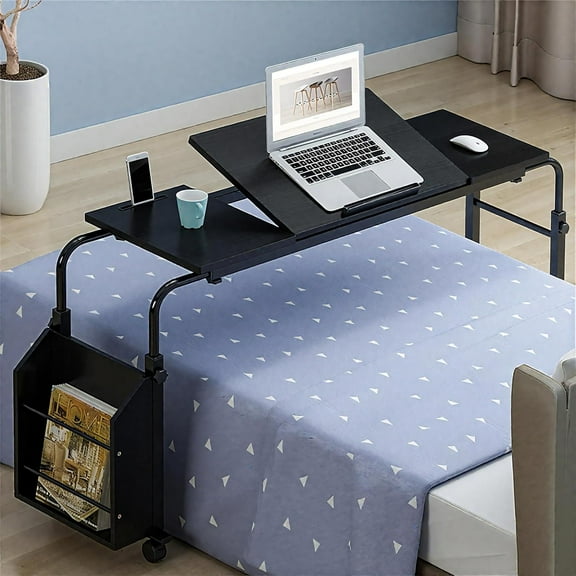 Senfot Mobile Laptop Desk, Portable Adjustable Height Cart Table with Wheels, Liftable Over-the-Bed Desk for Home Office Workstation