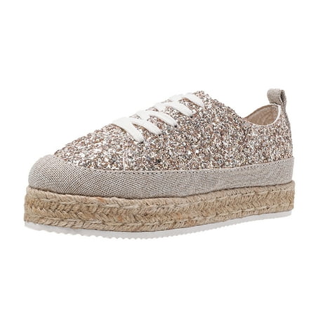 

Ladies Fashion Solid Color Sequin Breathable Lace Up Platform Casual Shoes