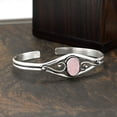 thumbnail image 4 of 925 Silver Plated Natural Rose Quartz Cuff Bangle Bracelet for Women – Handmade Open Bangle – Pink Gemstone January Birthstone Statement Jewelry – Gift for Her, 4 of 5
