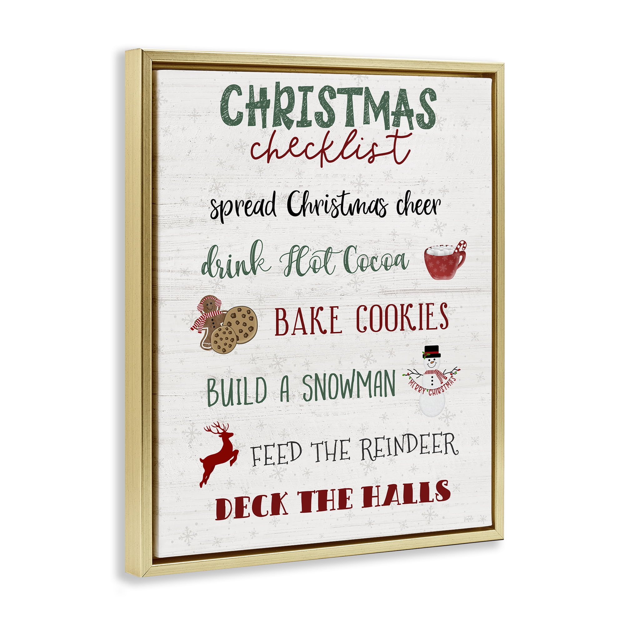 Stupell Industries Rustic Christmas Checklist Holiday Painting Gold Floater Framed Canvas Art Prints Wall Art, 25 x 31