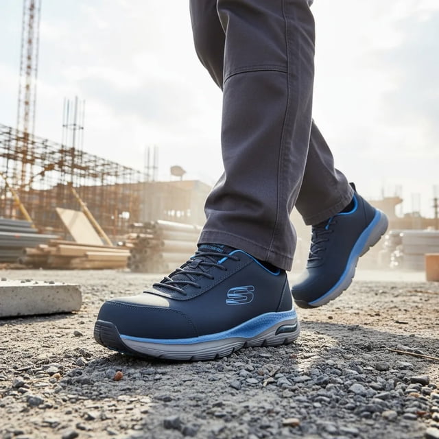 TENIS SKECHERS DE SEGURIDAD, PUNTA DE ACERO, ANTICLAVOS, ANTIDERRAPANTE, DIELÉCTRICO.