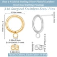 thumbnail image 2 of 1 Box 20Pcs Post Earrings with Loop 24K Gold & 925 Sterling Silver Plated Stainless Steel Hollow Round Stud Earring Findings and 316 Stainless Steel Pins for DIY Jewellery Making, 2 of 9