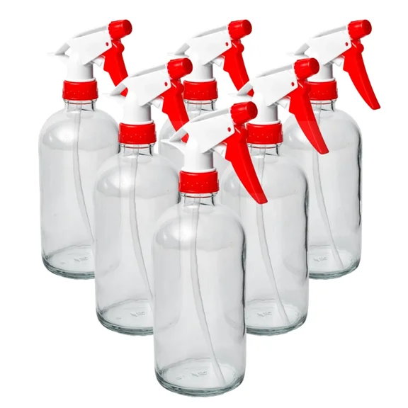 8 oz. Glass Spray Bottles 6 Pack w/ Red Trigger Sprayer - Adjustable