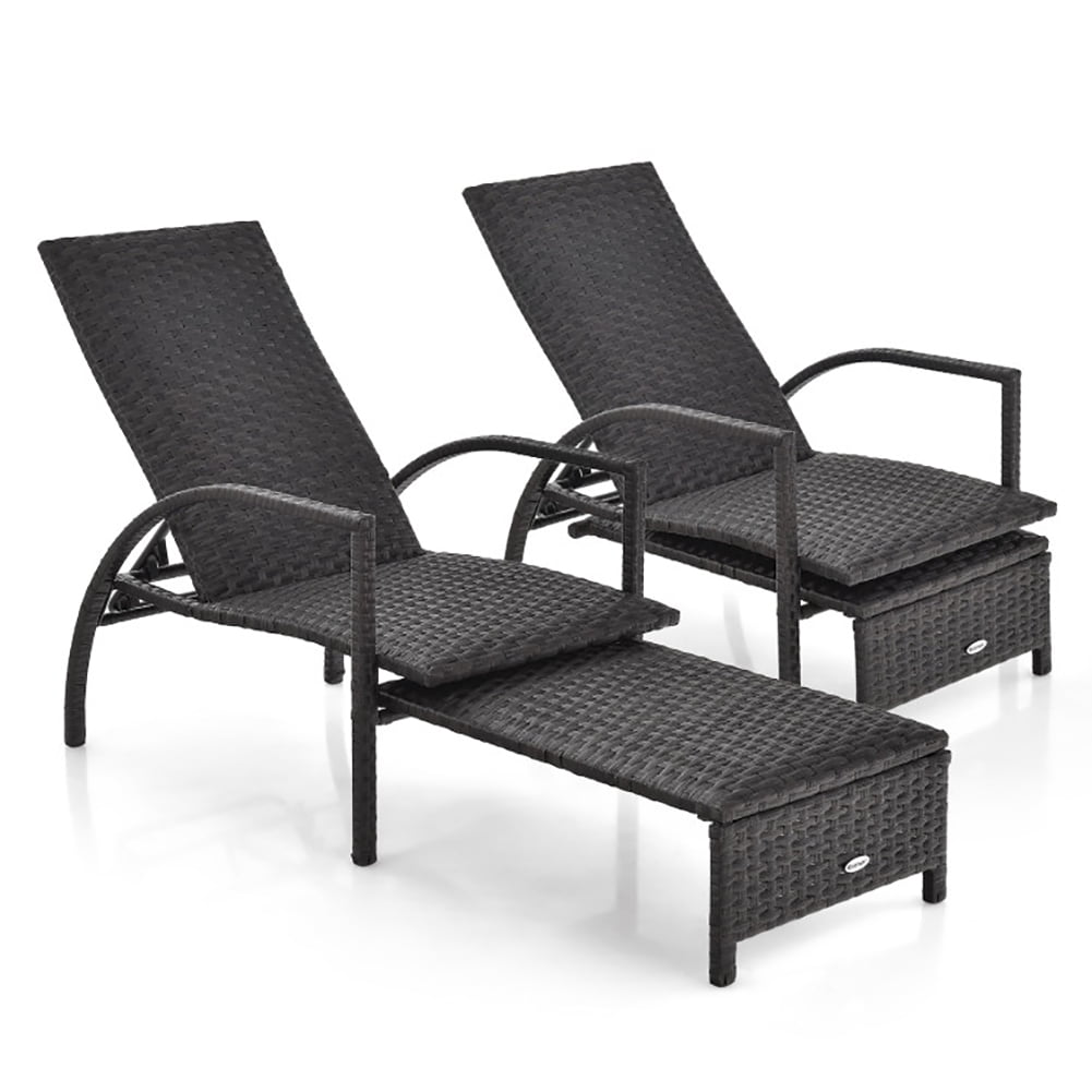 Aimee Lii Patio Chaise Lounge Outdoor Rattan Lounge Chair with Retractable Ottoman, Outdoor Patio Furniture