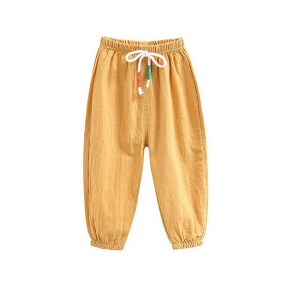 TAIAOJING Boys Casual Pants Elastic Waist Solid Color Drawstring Pants For Toddlers Kids Summer Daily Wear Age 3-8 Years Stylish 5-6Y